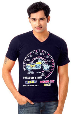 

Purple Square Printed Men's V-neck Dark Blue T-Shirt