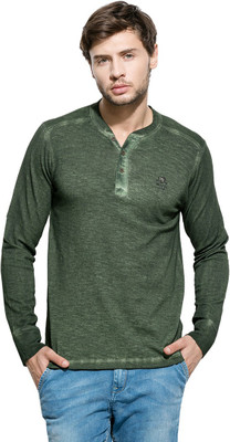 

Mufti Solid Men's Henley Dark Green T-Shirt