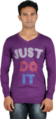 

Harsha Printed Men' V-neck Purple T-Shirt