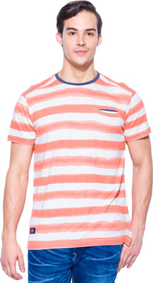 

Mufti Striped Men's Round Neck Orange, White T-Shirt