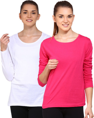 

Ap'pulse Solid Women's Round Neck White, Pink T-Shirt(Pack of 2), _wite_dpnk