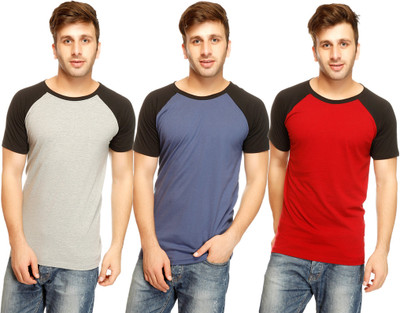 

Gritstones Solid Men's V-neck Multicolor T-Shirt(Pack of 3, Grey melange;maroon;n.blue