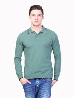 

Kalt Solid Men Polo Neck Green T-Shirt, Green melange