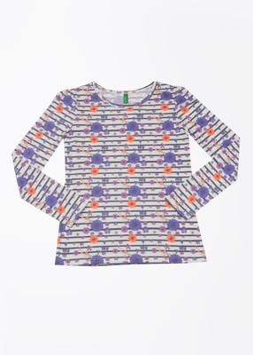 

United Colors of Benetton Girls Striped T Shirt(White, 901