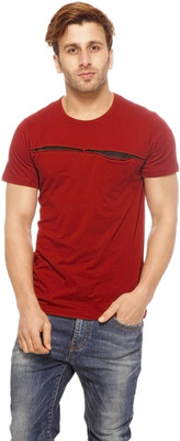 

Gritstones Solid Men' Round Neck Maroon T-Shirt