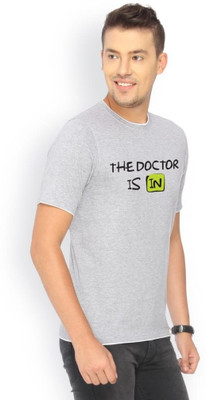 

Campus Sutra Printed Men Round Neck Grey T-Shirt