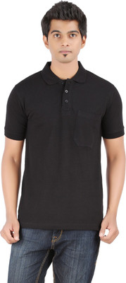 

Ap'pulse Solid Men' Polo Neck Black T-Shirt
