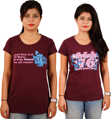 

Tryd Printed Women' Round Neck Multicolor T-Shirt(Pack of 2