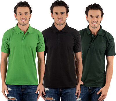 

Blaze Solid Men' Polo Neck Multicolor T-Shirt(Pack of 3, Black;dark green;light green