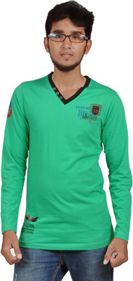 

Harsha Printed Men' V-neck Green T-Shirt
