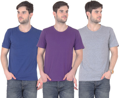 

FnMe Solid Men's Round Neck Multicolor T-Shirt(Pack of 3, Blue;grey;purple