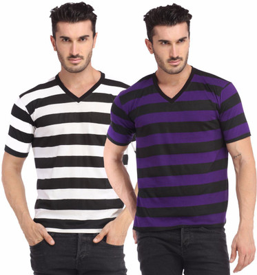 

Leana Striped Men's Henley Multicolor T-Shirt(Pack of 2