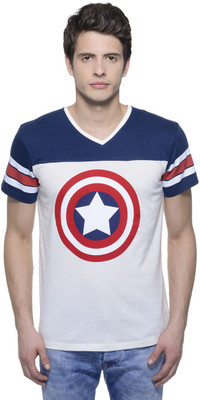 

Captain America Printed Men's Round Neck Blue, White T-Shirt, Dress blue / off wh