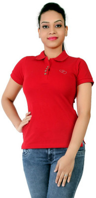 

FCK-3 Woven Women's Polo Neck Red T-Shirt