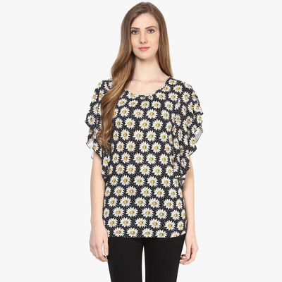 

Honey By Pantaloons Printed Women's Boat Neck Black T-Shirt