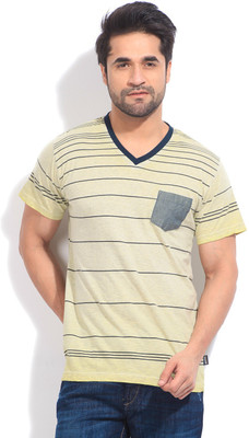 

Indicode Striped Men's V-neck Grey, Blue T-Shirt, 106