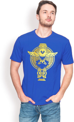 

Foyld Graphic Print Men's Round Neck Blue, Gold T-Shirt
