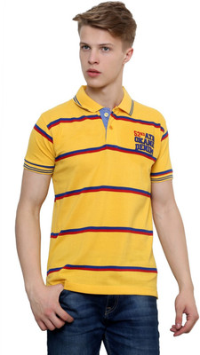 Okane Striped Men's Polo Neck Gold T-Shirt