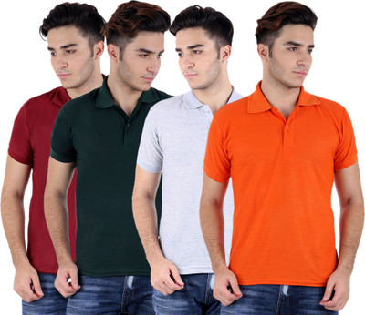 Sanvi Traders Solid Men Polo Neck Multicolor T-Shirt(Pack of 4