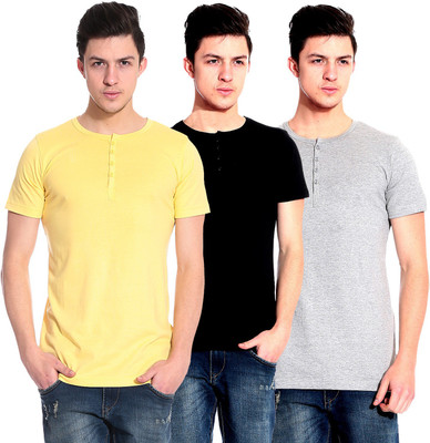 

Lemon & Vodka Solid Men's Henley Multicolor T-Shirt(Pack of 3, Grey