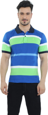 

The Cotton Company Striped Men' Polo Neck Blue T-Shirt, Blue;green