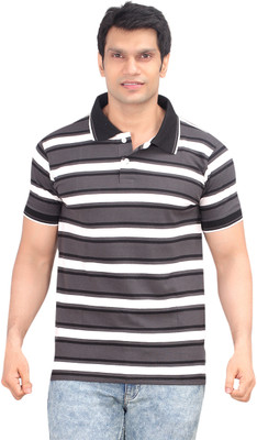 

Zebu Striped Men's Polo Neck Silver T-Shirt