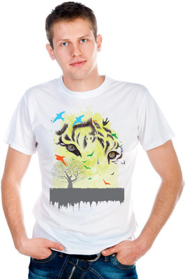 

6th Cross Graphic Print Men's Round Neck White T-Shirt