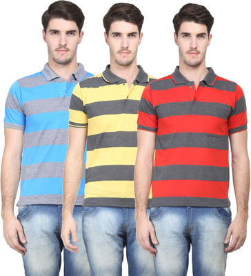 

Vimal Striped Men's Polo Neck Multicolor T-Shirt(Pack of 3