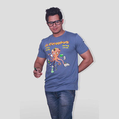 

Aaila Graphic Print Men's Round Neck Light Blue T-Shirt