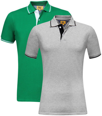 

Campus Sutra Solid Men Henley Multicolor T-Shirt(Pack of 2, Green;grey