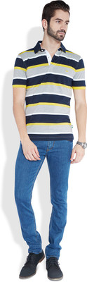 

Park Avenue Striped Men's Polo Neck Yellow T-Shirt