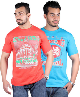 

Shineway Graphic Print Men's Round Neck Multicolor T-Shirt(Pack of 2, Carrot;turquoise