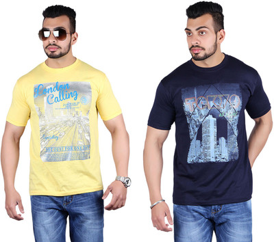 

Shineway Printed Men's Round Neck Multicolor T-Shirt(Pack of 2