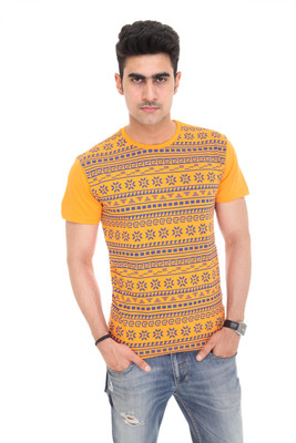 

Colors & Blends Geometric Print Men's Round Neck Orange T-Shirt