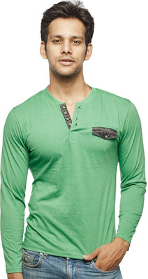 

Wear Your Opinion Solid Men's Henley Green T-Shirt