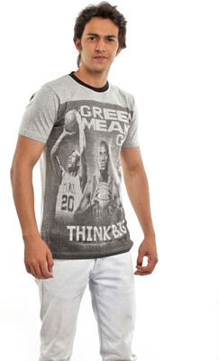 

BG69 Graphic Print Men's Round Neck Light Blue T-Shirt, Greymel
