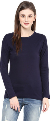 

Hypernation Solid Women' Round Neck Dark Blue T-Shirt, Navy blue