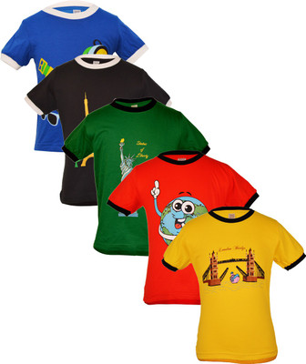 

Gkidz Boys Printed Cotton T Shirt(Multicolor, Pack of 5, Red