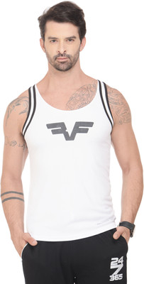 RAWFITT Self Design Men's Halter Neck White, Black T-Shirt