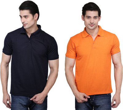 

Ilbies Solid Men's Polo Neck Multicolor T-Shirt(Pack of 2, Black - orange