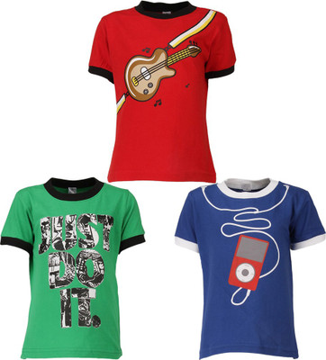 

Gkidz Boys Printed T Shirt(Multicolor, Pack of 3, Black