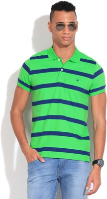 

United Colors of Benetton Striped Men's Polo Neck Blue, Green T-Shirt, 903