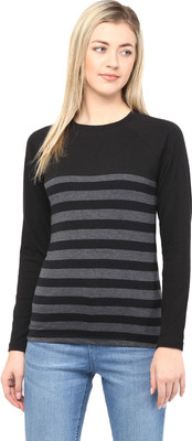

Hypernation Striped Women's Round Neck Black, Grey T-Shirt