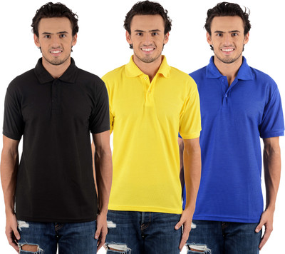 

Blaze Solid Men's Polo Neck Multicolor T-Shirt(Pack of 3, Black;royal blue;yellow