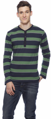 

Gritstones Striped Men's Round Neck Green, Black T-Shirt