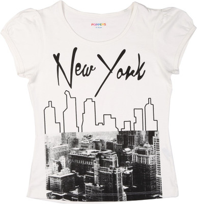 

Poppers by Pantaloons Girls Graphic Print T Shirt(White, Off white