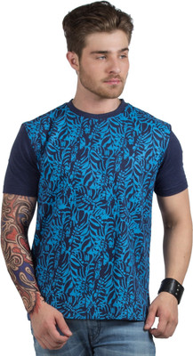

HotTribes Floral Print Men' Round Neck Multicolor T-Shirt, Turquoise print