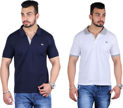 

Shineway Solid Men's Polo Neck Dark Blue, White T-Shirt(Pack of 2