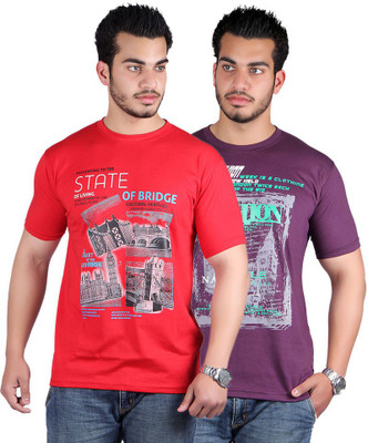 

Shineway Graphic Print Men's Round Neck Multicolor T-Shirt(Pack of 2, Red;voilet