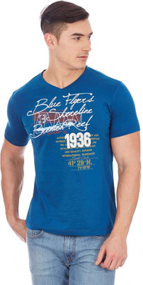 Monte Carlo Printed Men's V-neck Blue T-Shirt, Foreign navy